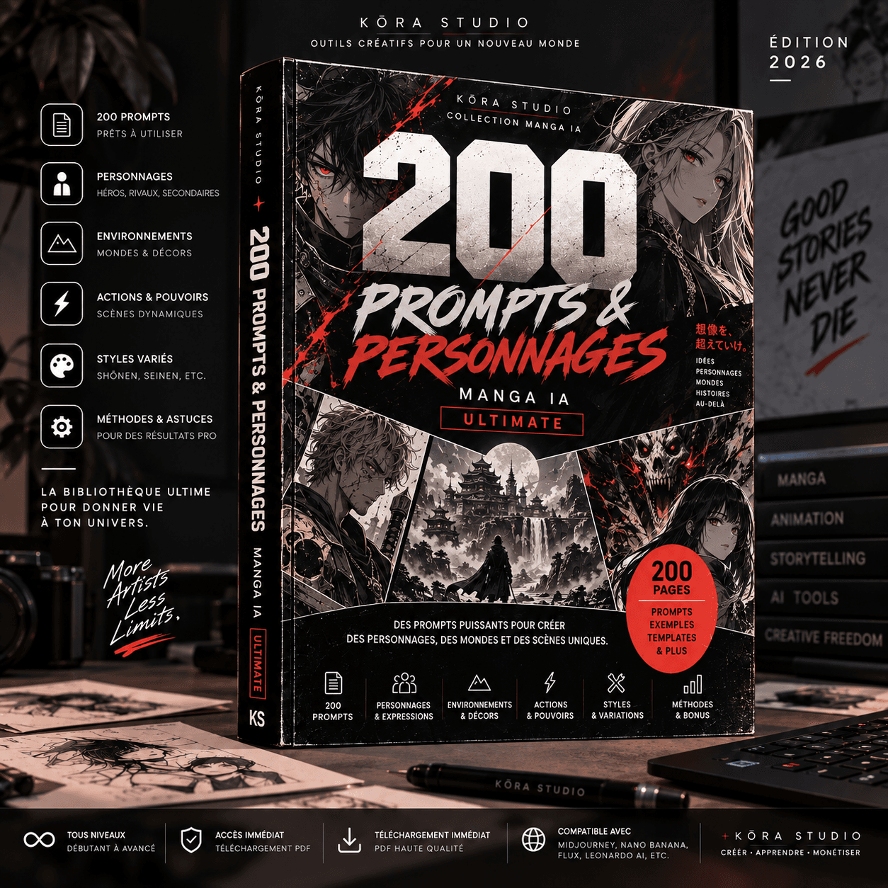 200 Prompts & Personnages — Manga IA — Ultimate