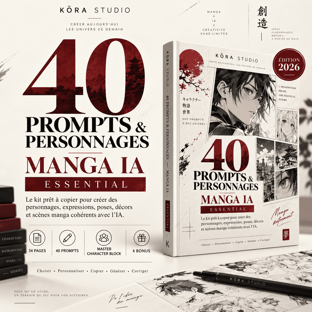 40 Prompts & Personnages — Manga IA — Essential