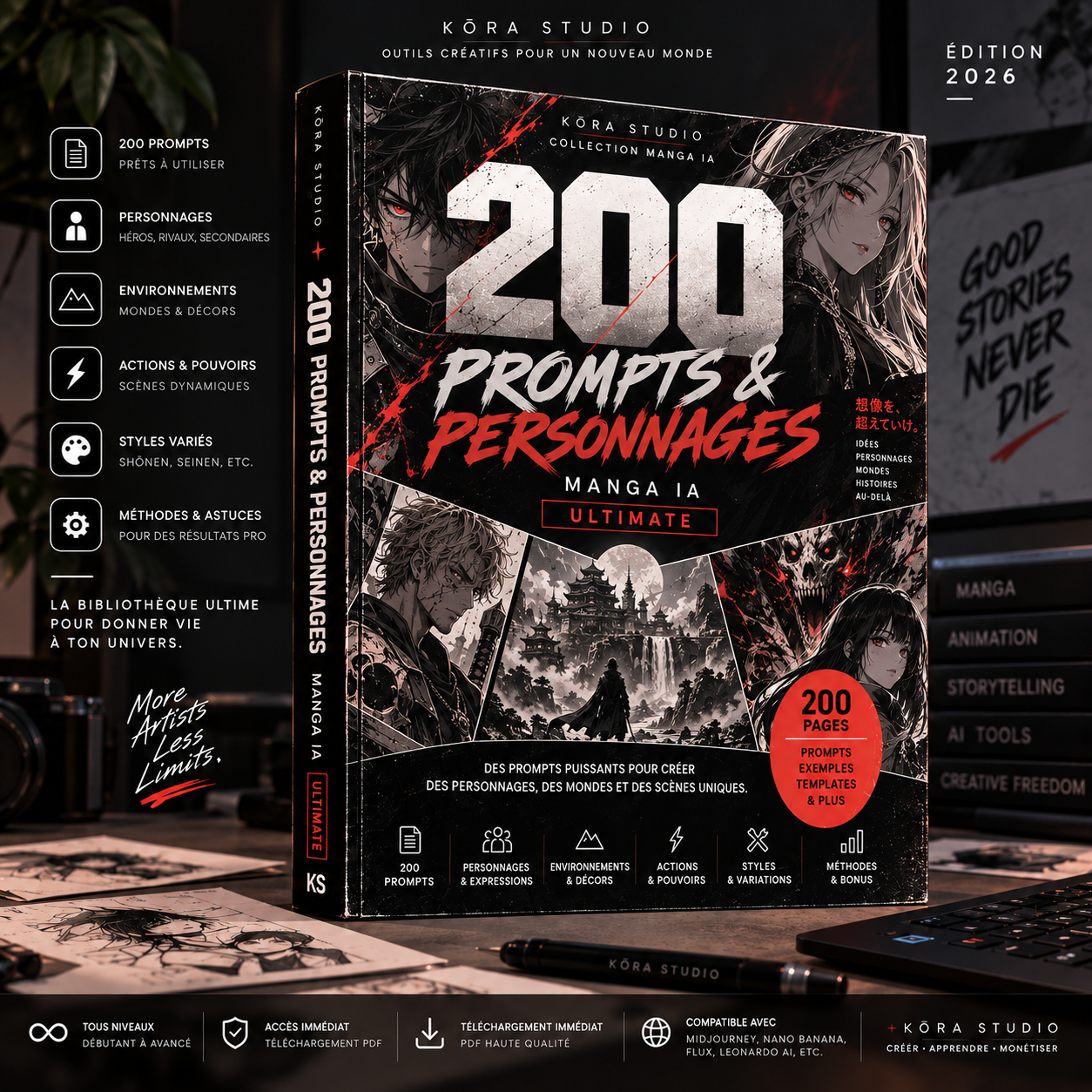 200 Prompts & Personnages — Manga IA — Ultimate