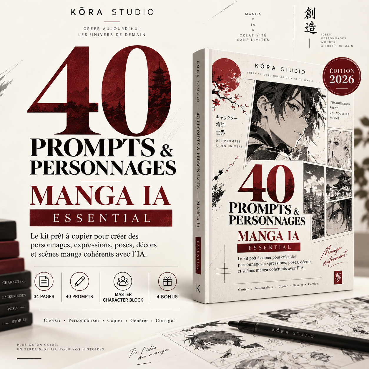 40 Prompts & Personnages — Manga IA — Essential